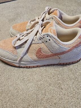Nike Low-Top Suede Sneakers in Peach with Coral Swoosh